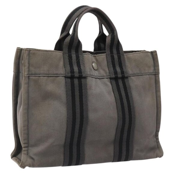 HERMES Fourre Tout PM Hand Bag Canvas Black Gray Silver Auth bs23510 - Picture 1 of 16